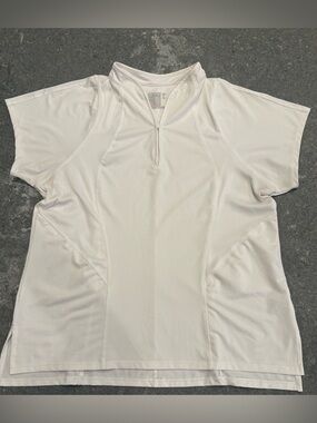 Lucky in Love White Short-Sleeve Zip-Neck Active Tee